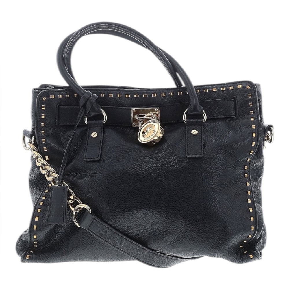 Michael Kors Black Pebbled Leather Satchel with Gold Accents - Picture 4 of 5